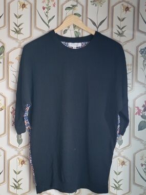 Derek Lam Black Floral Crewneck Blouce Elbow Length Bat Sleeve XS